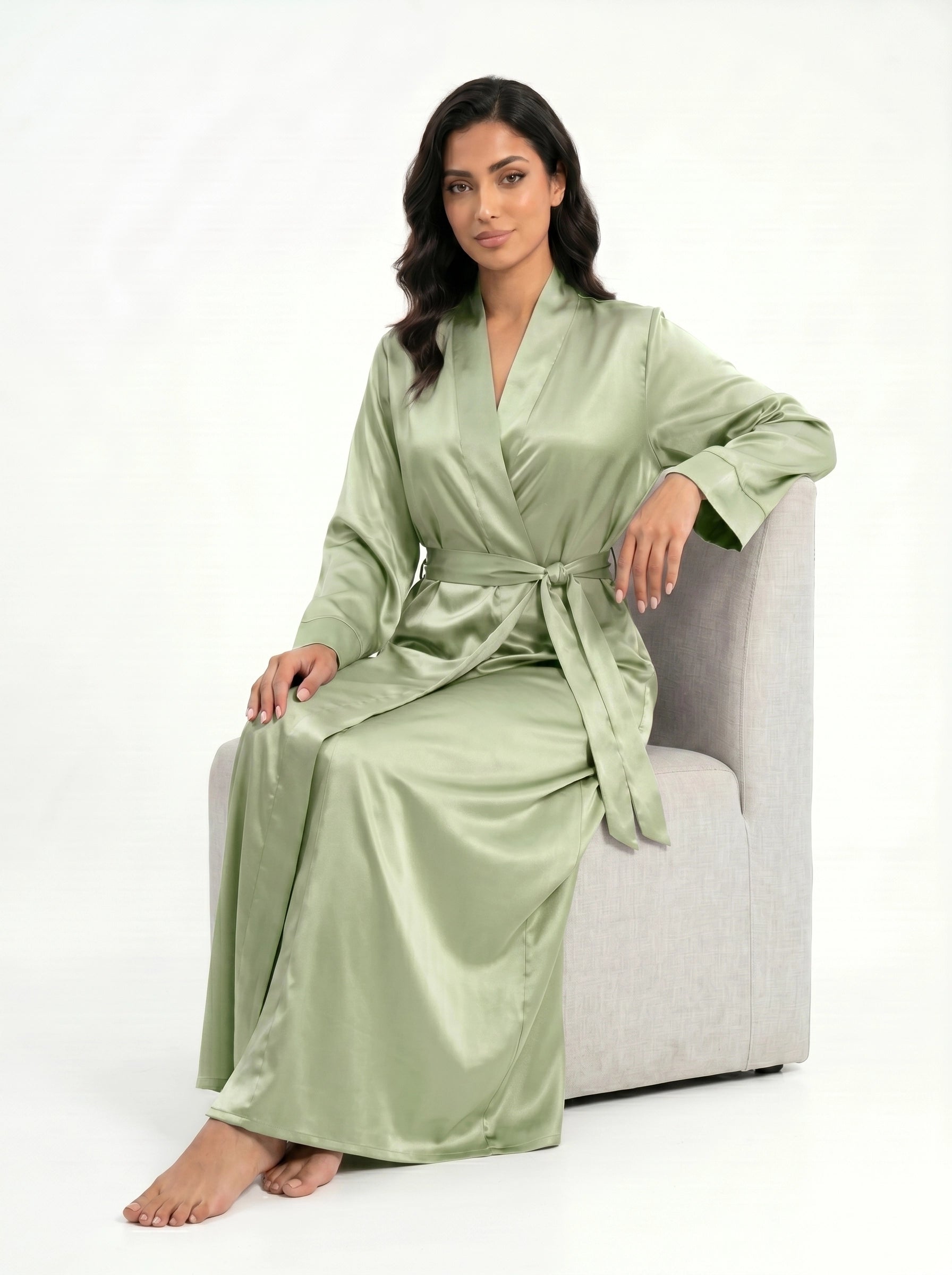 emerald satin robe