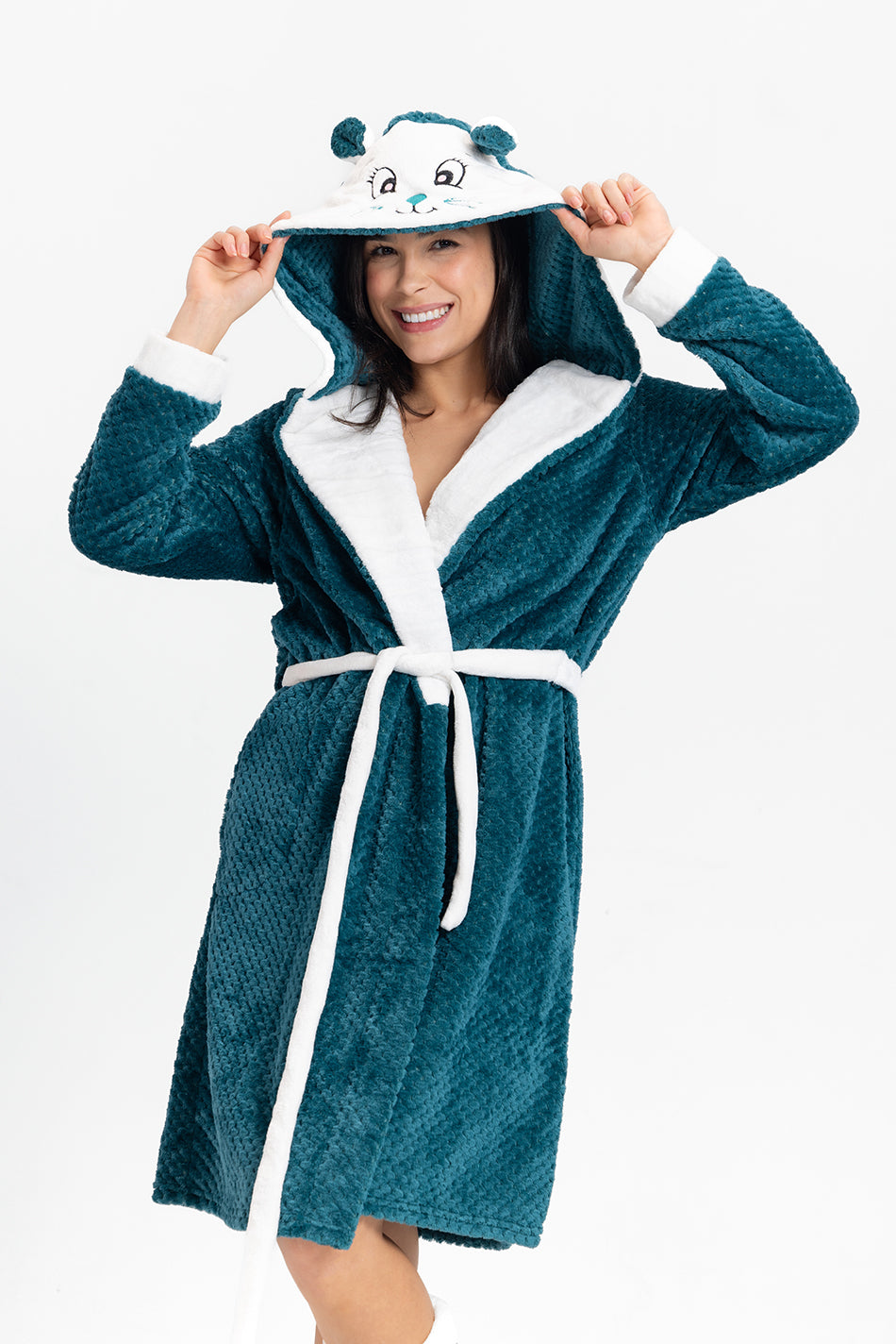 panda-themed fleece robe