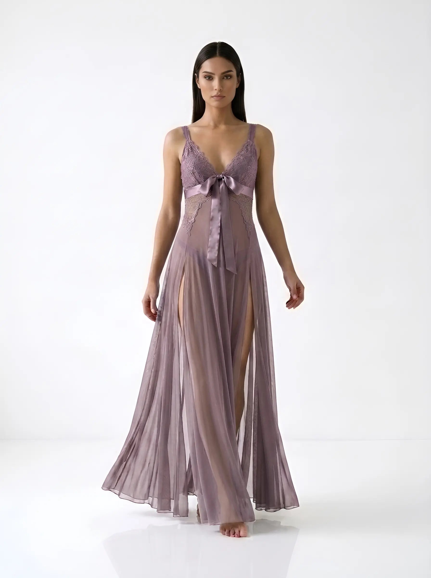 The Twin Slit Tulle Gown