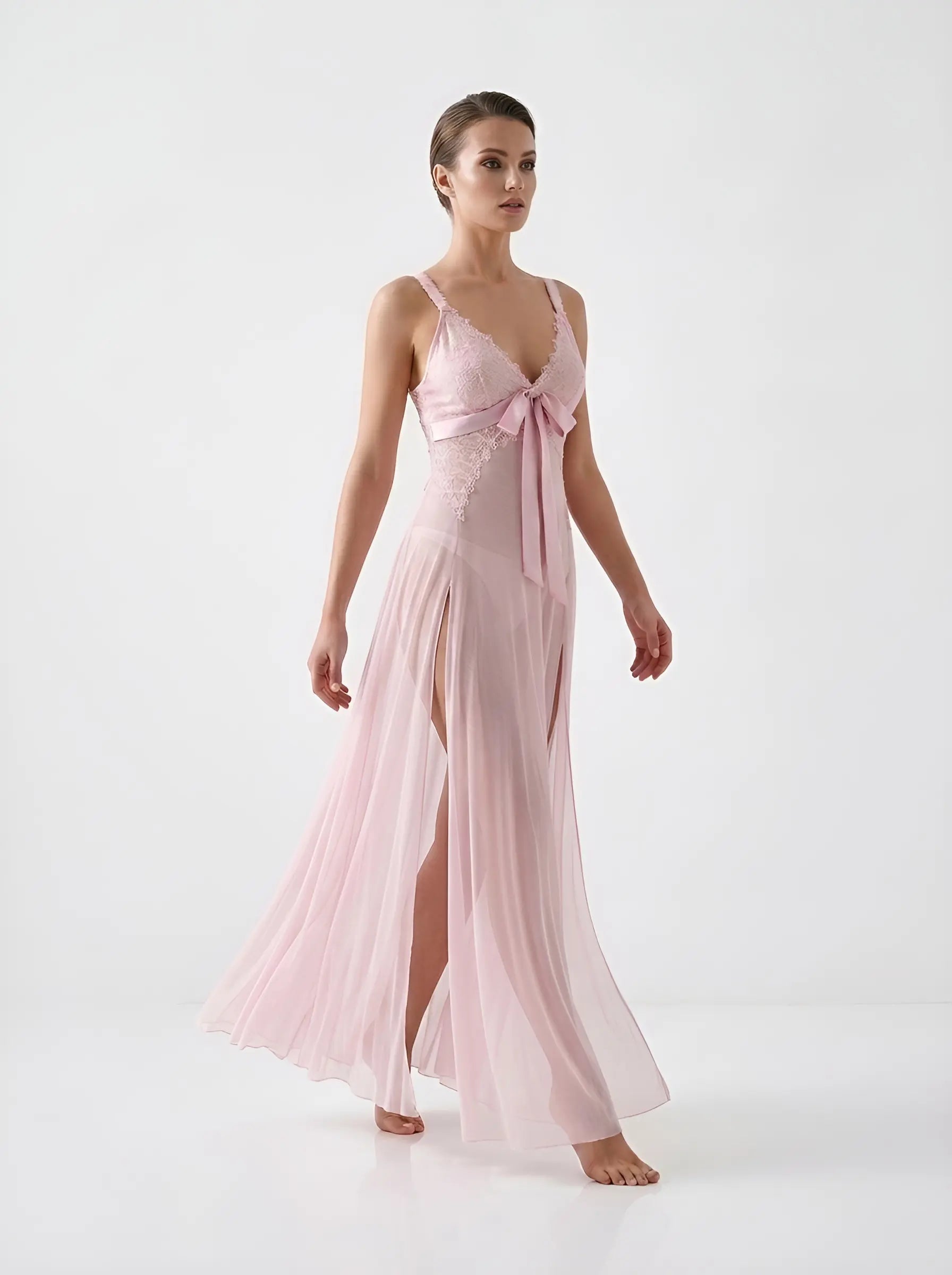 The Twin Slit Tulle Gown