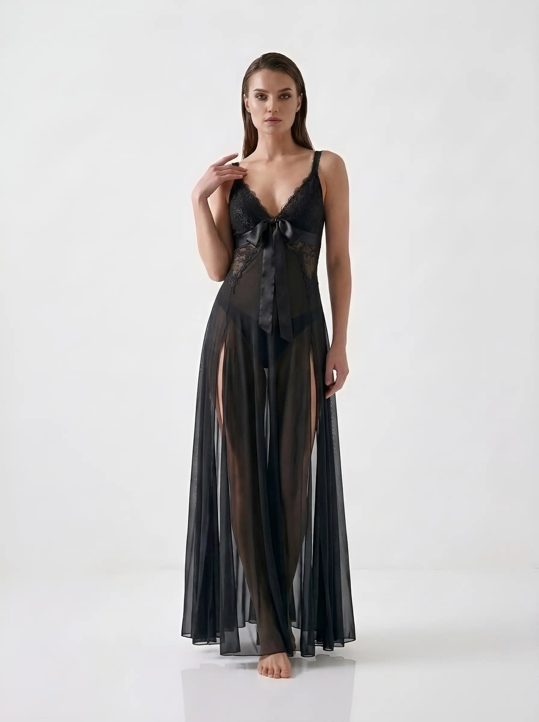 The Twin Slit Tulle Gown