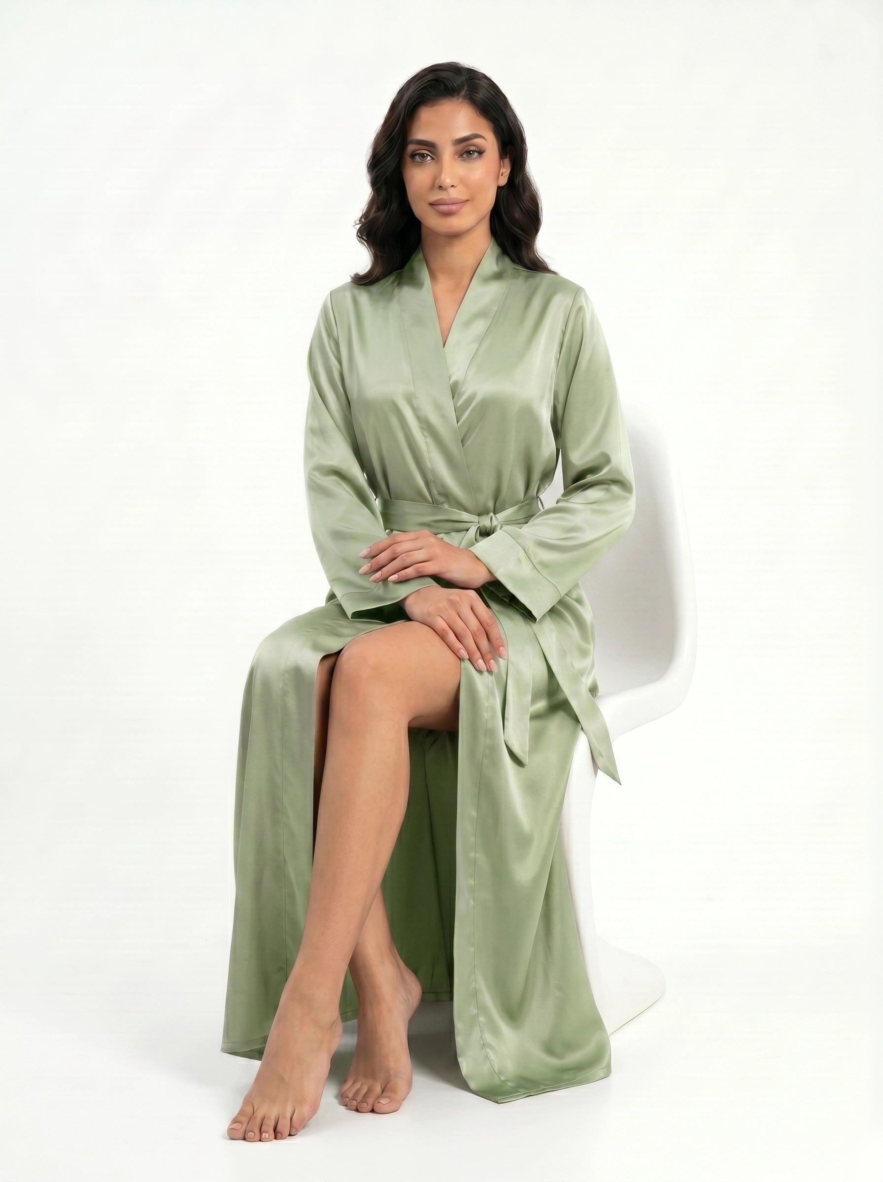emerald satin robe